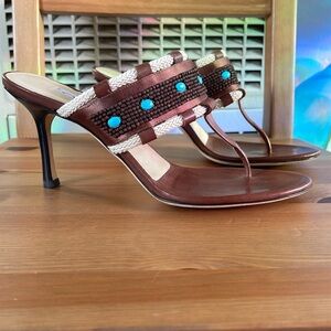 Oscar de la Renta Y2K turquoise stone sandal heels